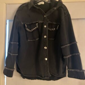 Vintage Havana Black Denim Jacket with Studded Details